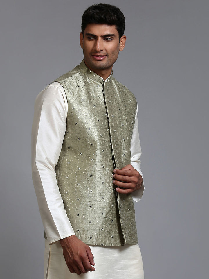 Men's Mehndi Green Embellished Jacket