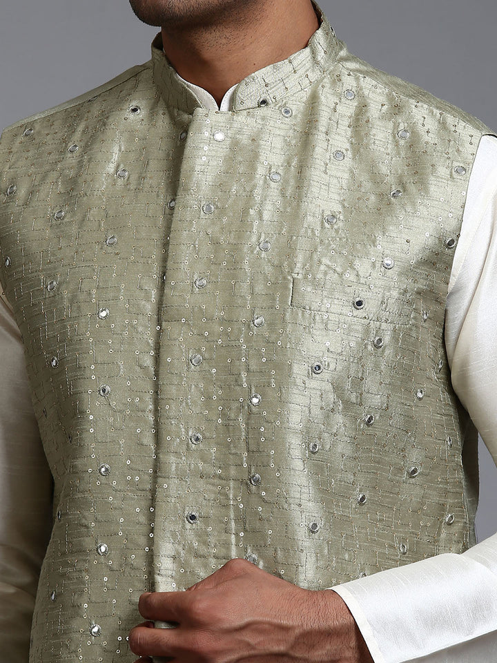 Men's Mehndi Green Embellished Jacket