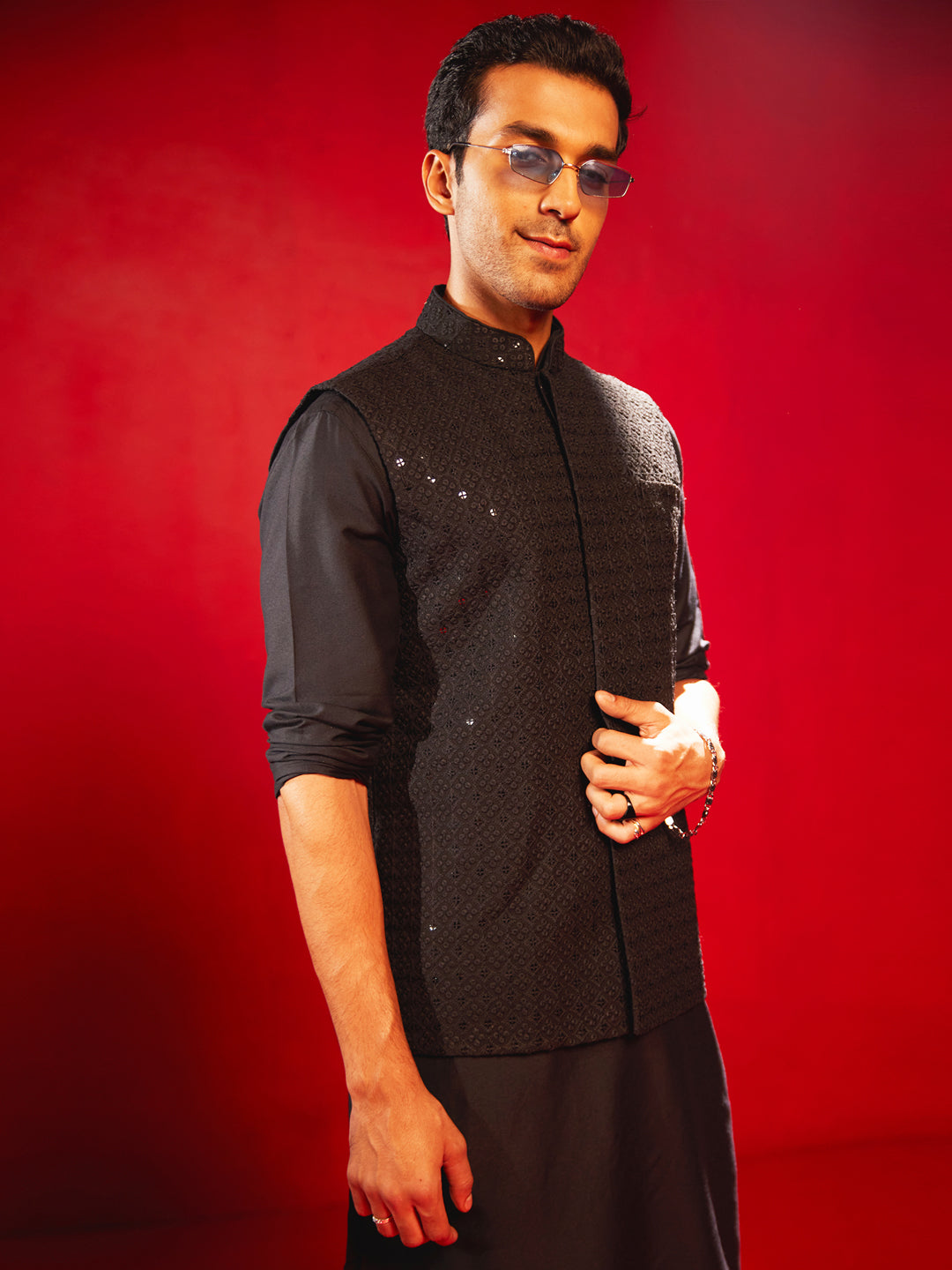 Men's Black Schiflli Nehru Jacket
