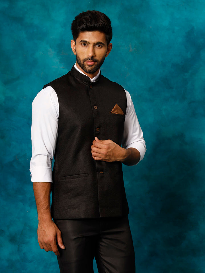 Men's Black Woven Nehru Jacket