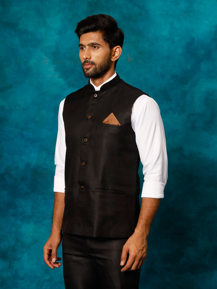 Men's Black Woven Nehru Jacket