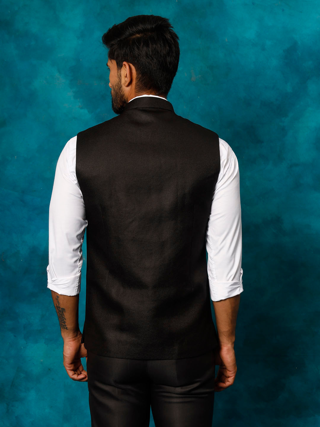 Men's Black Woven Nehru Jacket