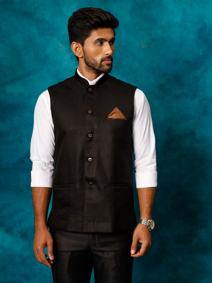 Men's Black Woven Nehru Jacket