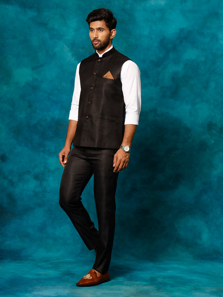 Men's Black Woven Nehru Jacket