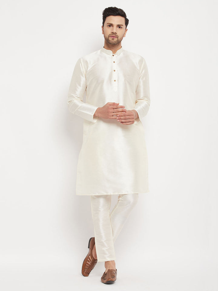 Men's Cream Cotton Silk Blend Kurta And Pant Style Pyjama Set