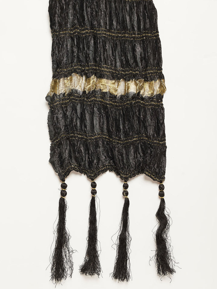 Men's Rose Gold And Black Silk Blend Kurta, Pyjama & Dupatta Set