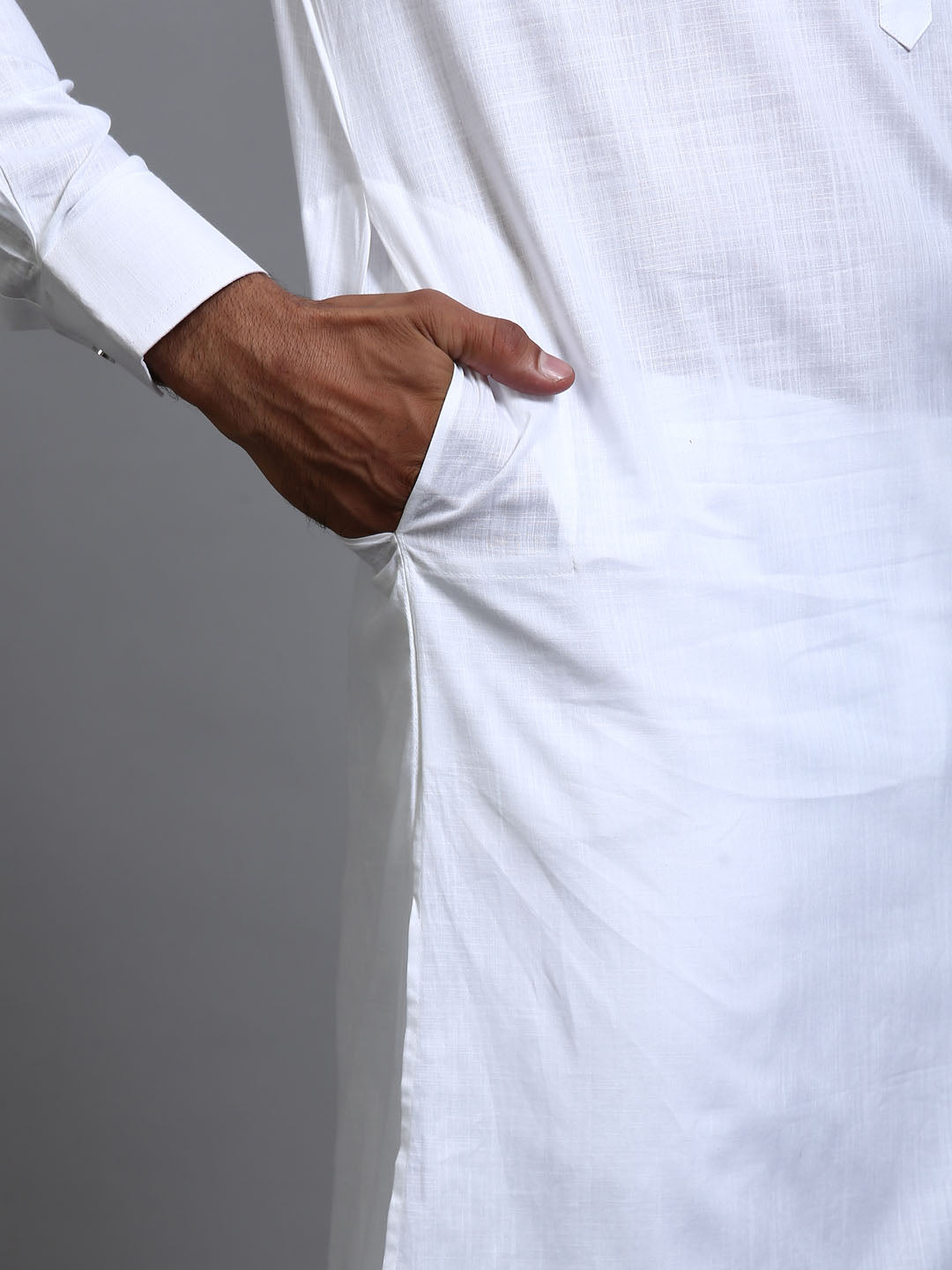 Men's White Cotton Blend Pathani Kurta With Pant Set