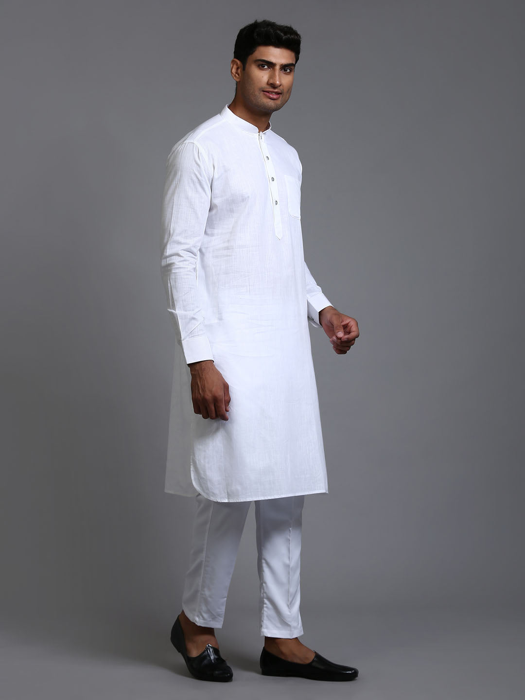 Men's White Cotton Blend Pathani Kurta With Pant Set