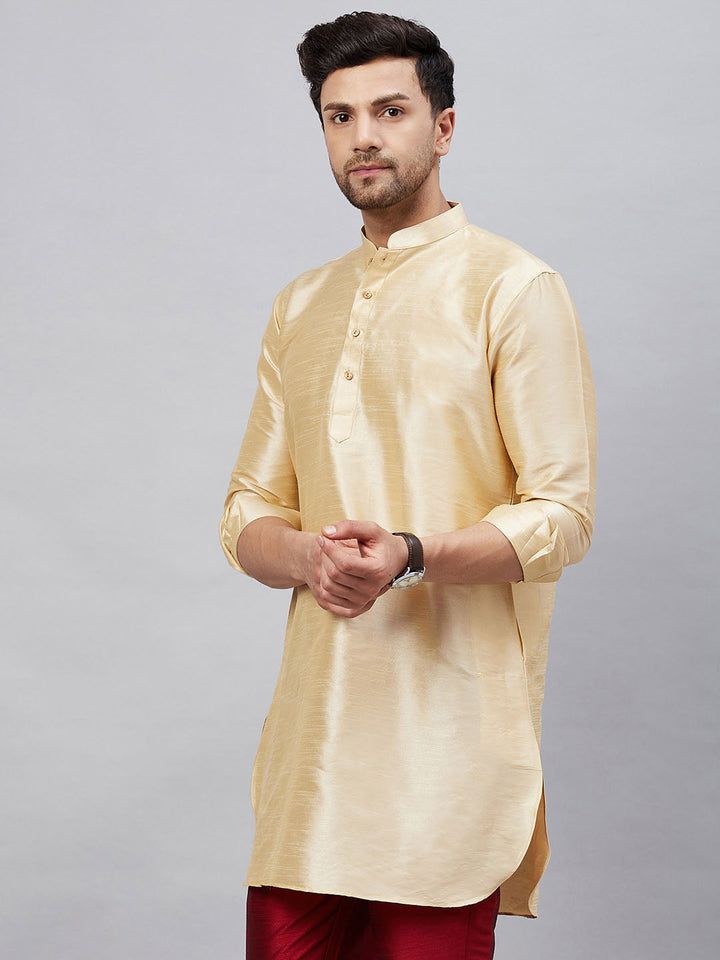 Men's Gold Silk Blend Curved Kurta