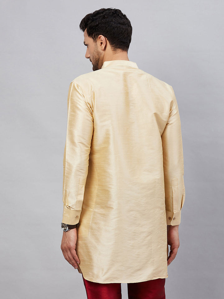 Men's Gold Silk Blend Curved Kurta