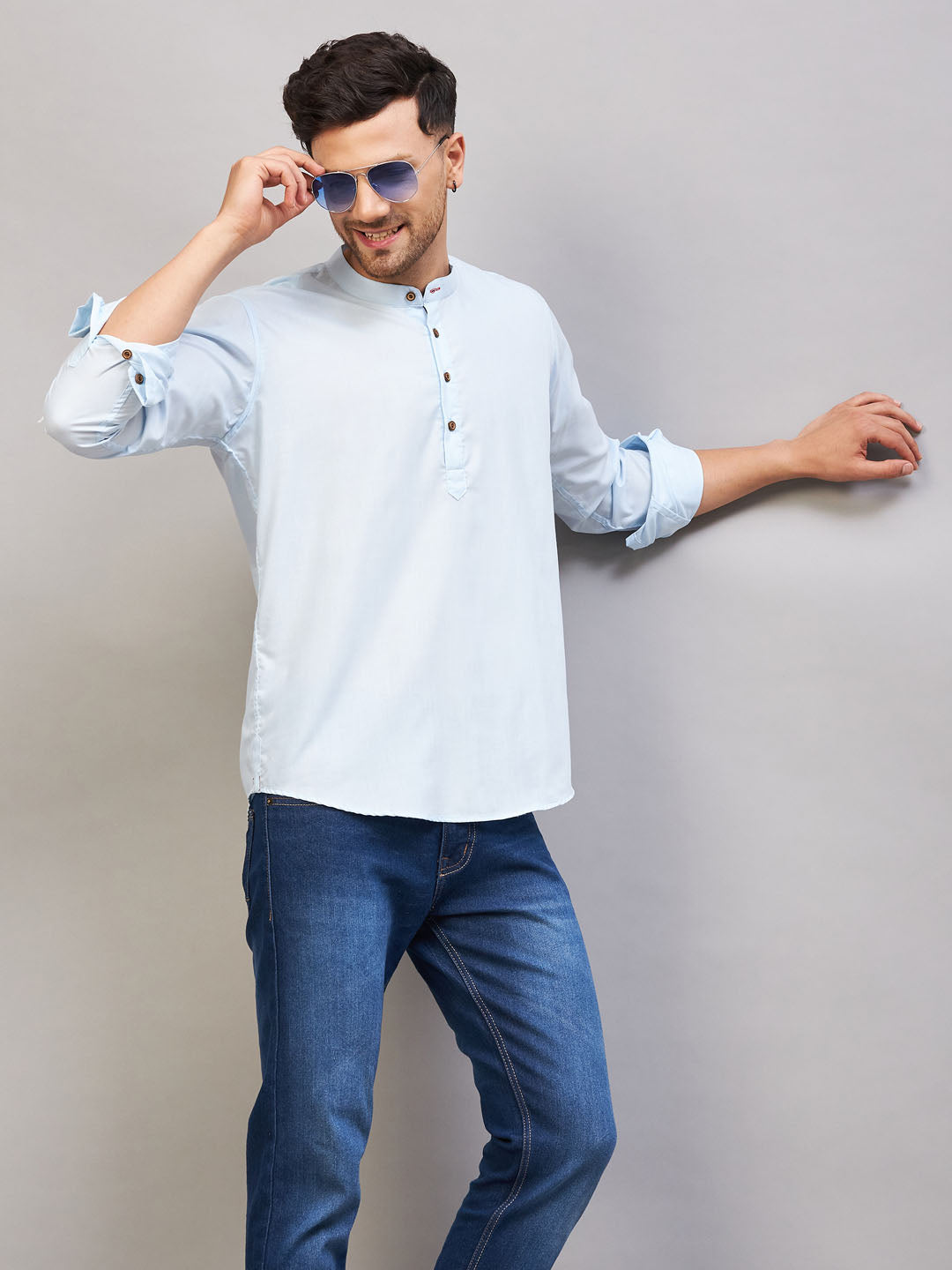 Men's Aqua Short Cotton Kurta