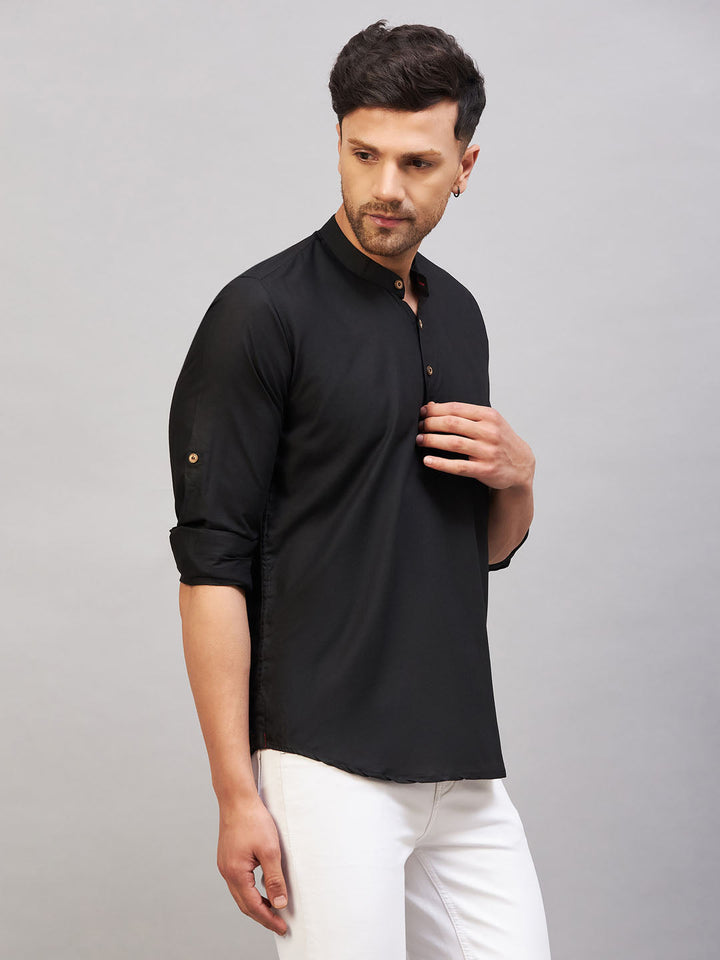 Men's Black Short Cotton Kurta