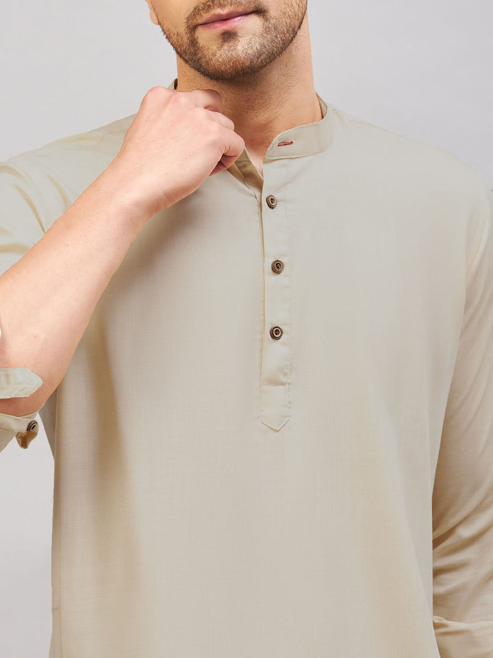 Men's Light Green Short Cotton Kurta