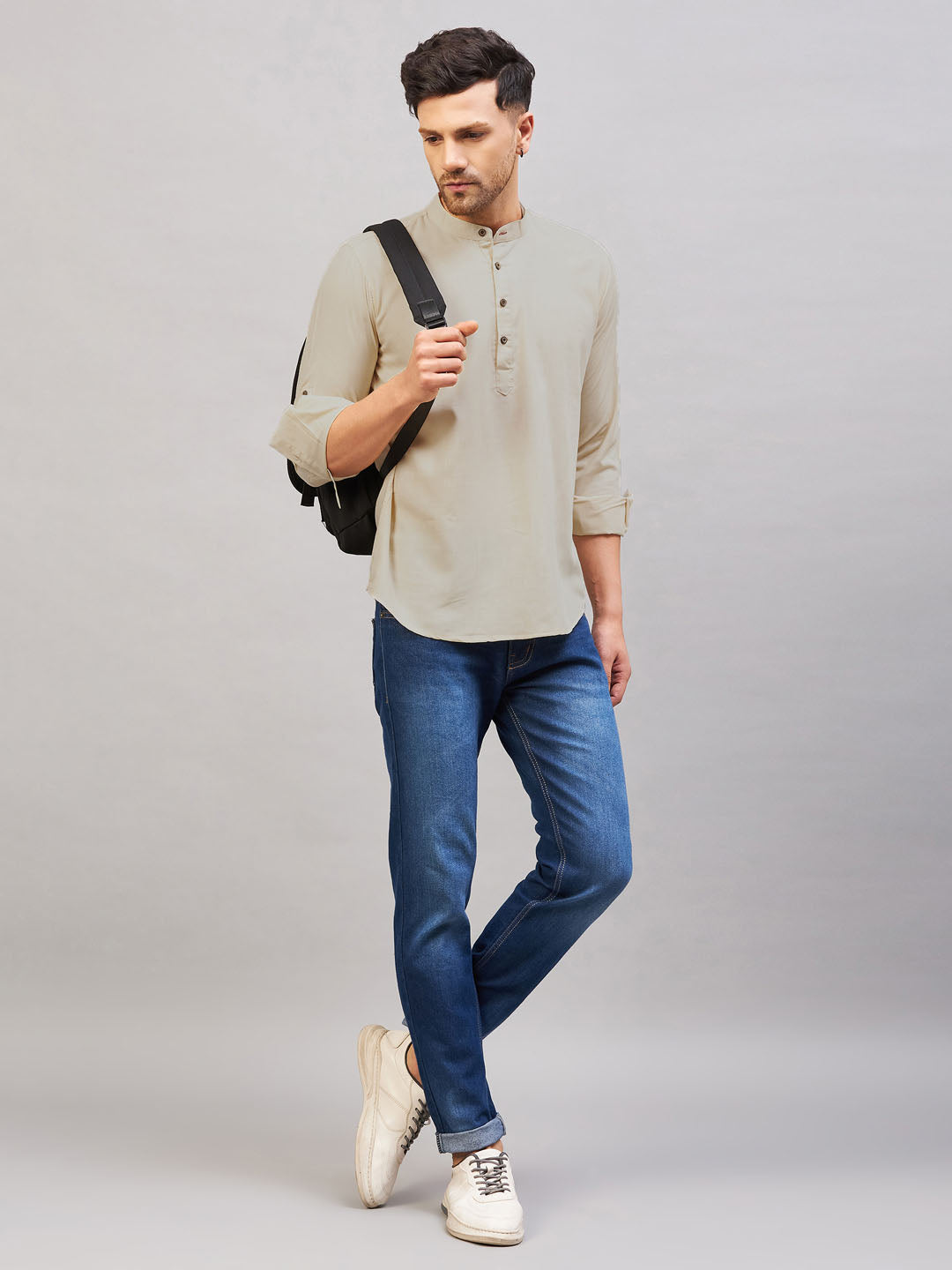 Men's Light Green Short Cotton Kurta