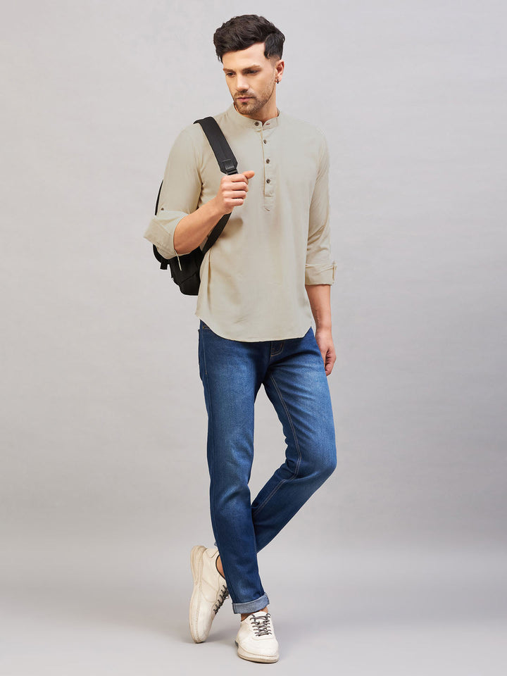 Men's Light Green Short Cotton Kurta