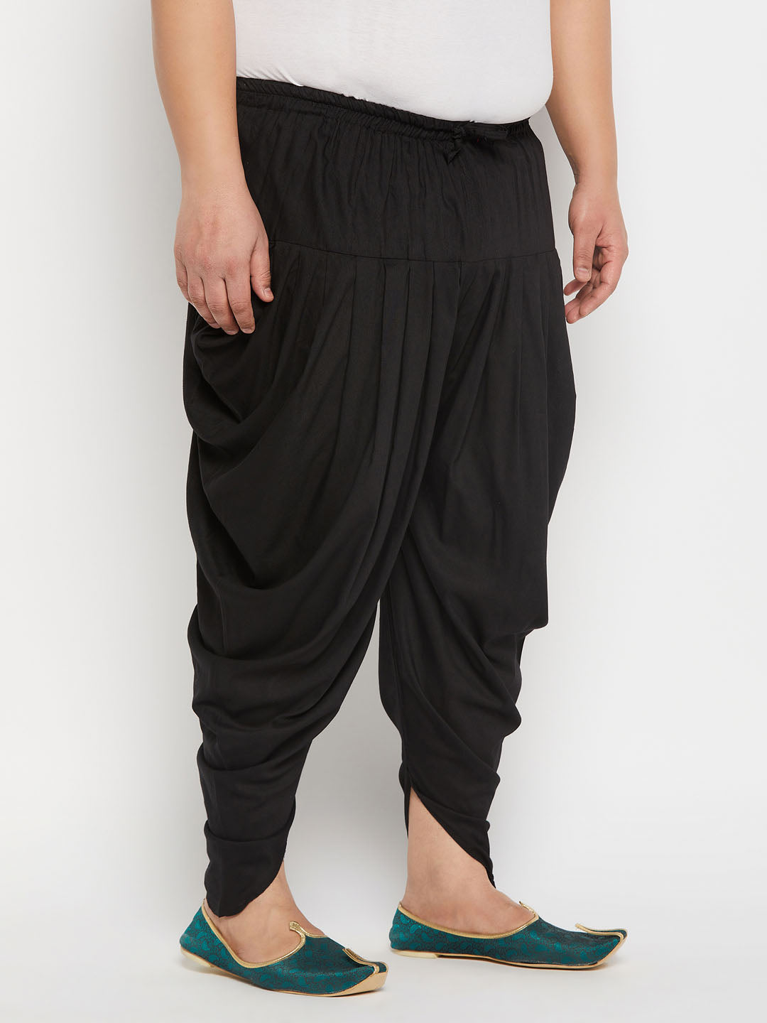 Men's Plus  Size Black Solid Cowl Dhoti Pant