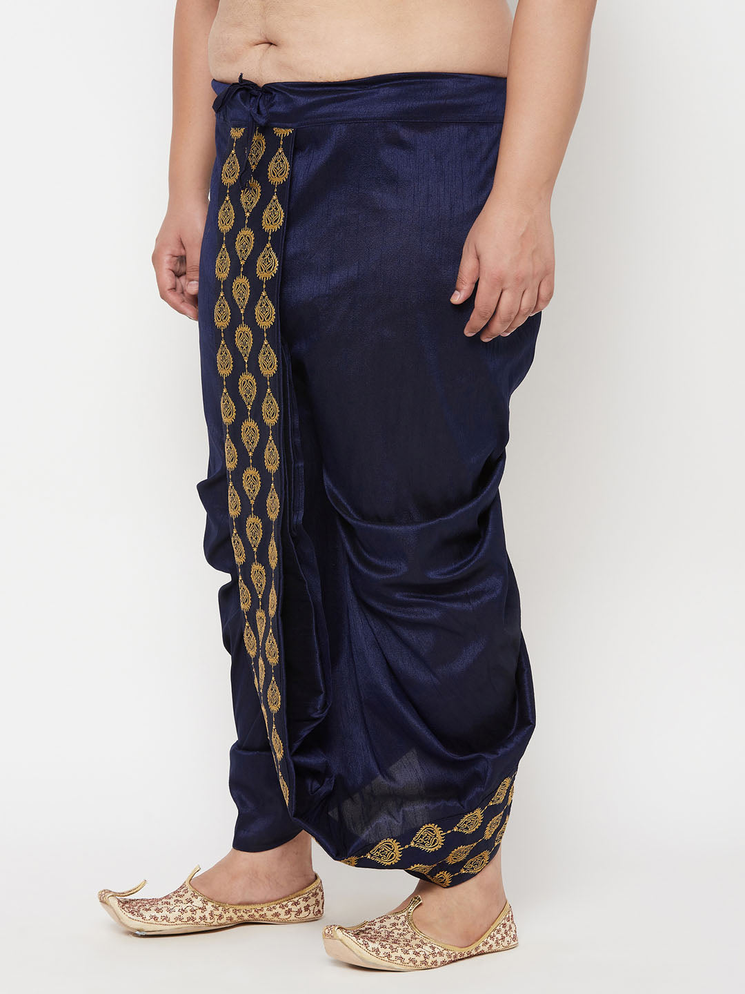Men's Plus Size Navy Blue  Cotton Blend Embroidered Traditional Dhoti