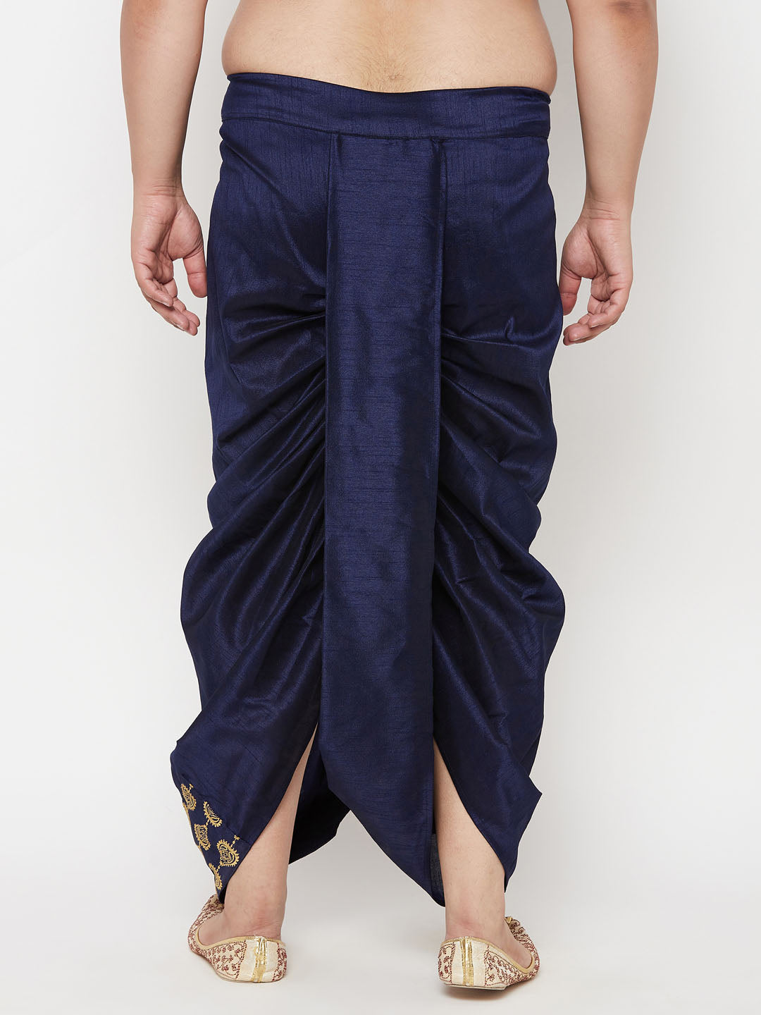 Men's Plus Size Navy Blue  Cotton Blend Embroidered Traditional Dhoti