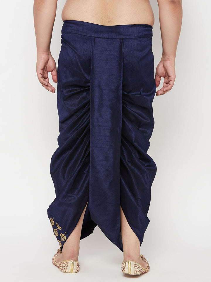 Men's Plus Size Navy Blue  Cotton Blend Embroidered Traditional Dhoti