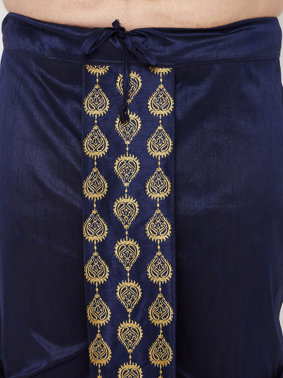 Men's Plus Size Navy Blue  Cotton Blend Embroidered Traditional Dhoti