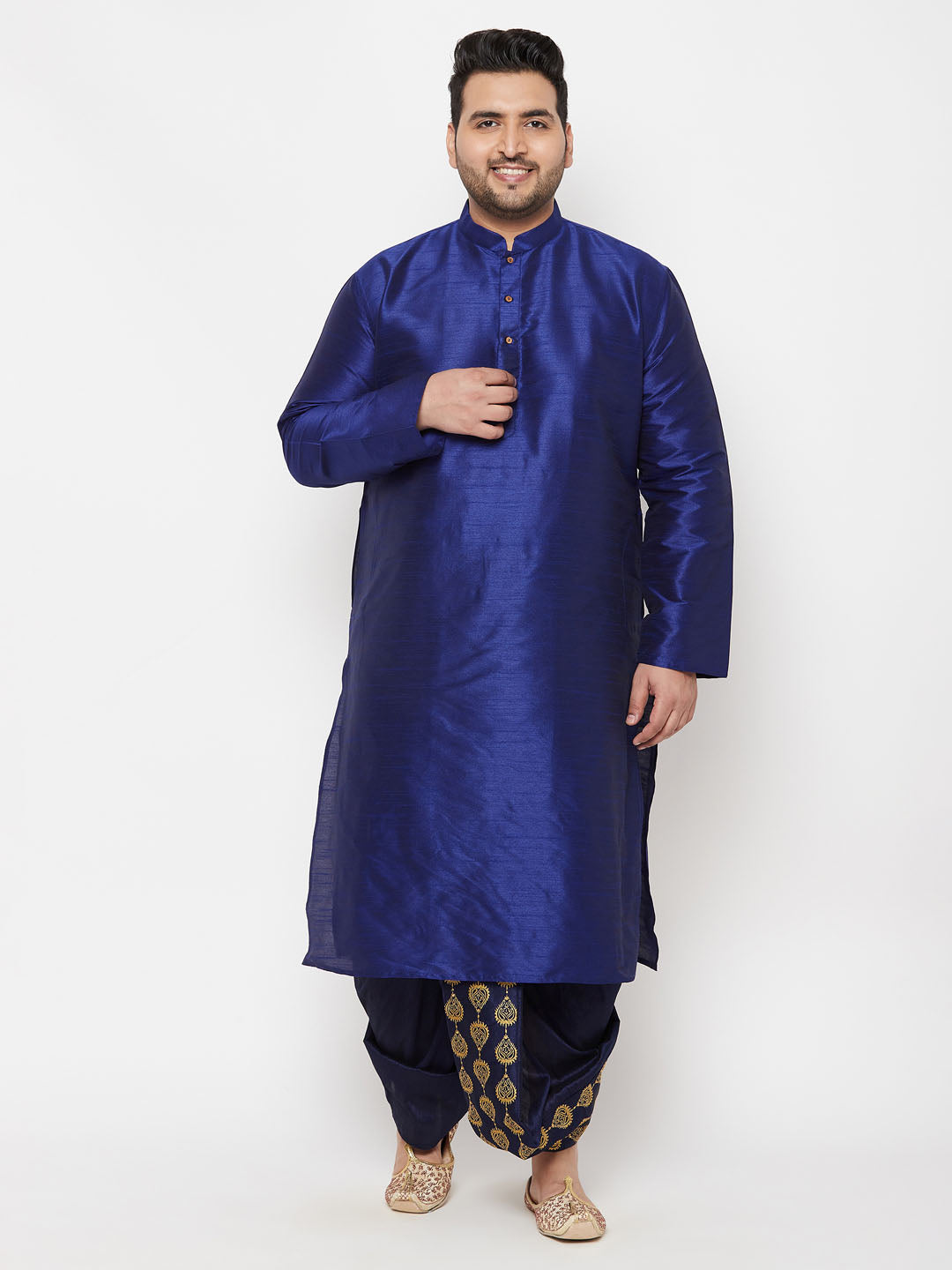 Men's Plus Size Navy Blue  Cotton Blend Embroidered Traditional Dhoti