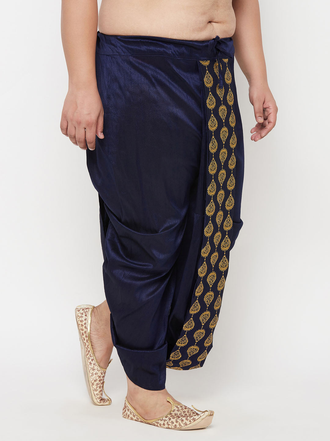 Men's Plus Size Navy Blue  Cotton Blend Embroidered Traditional Dhoti