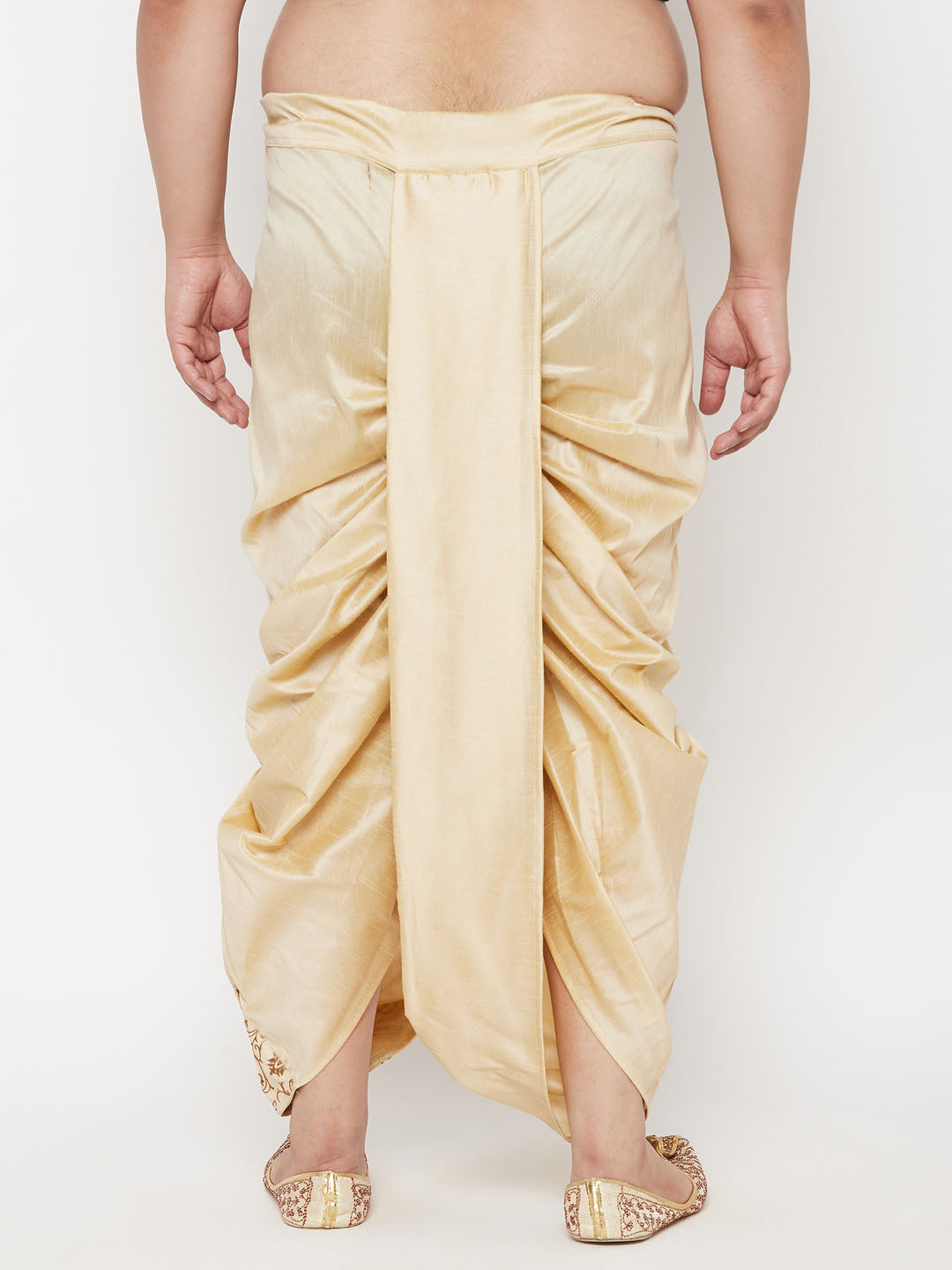 Men's Plus Size Gold Cotton Blend Embroidered Traditional Dhoti