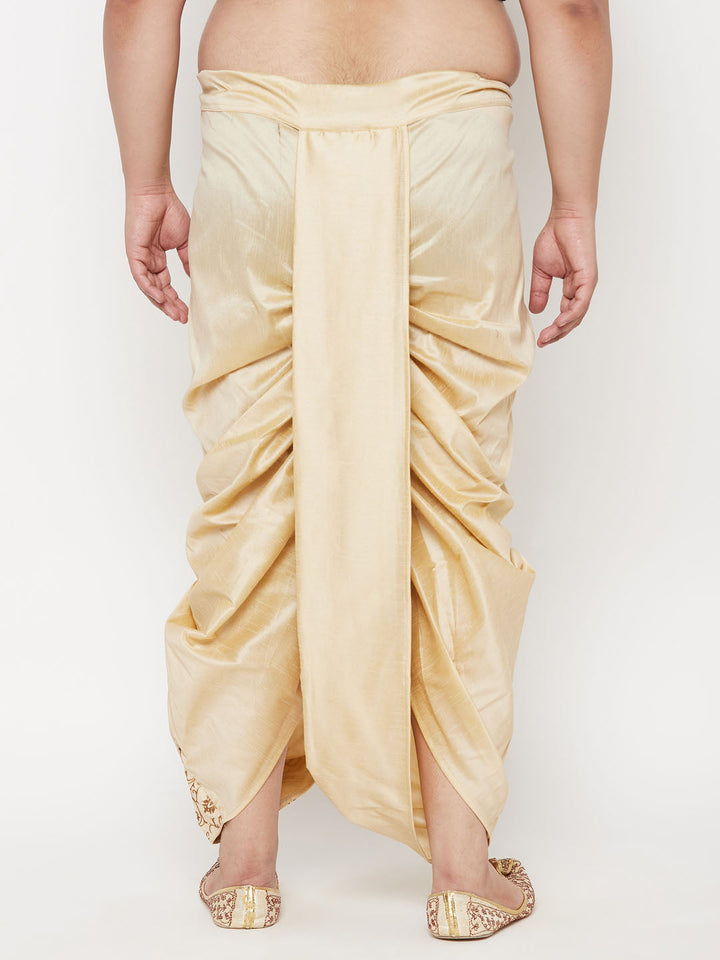 Men's Plus Size Gold Cotton Blend Embroidered Traditional Dhoti
