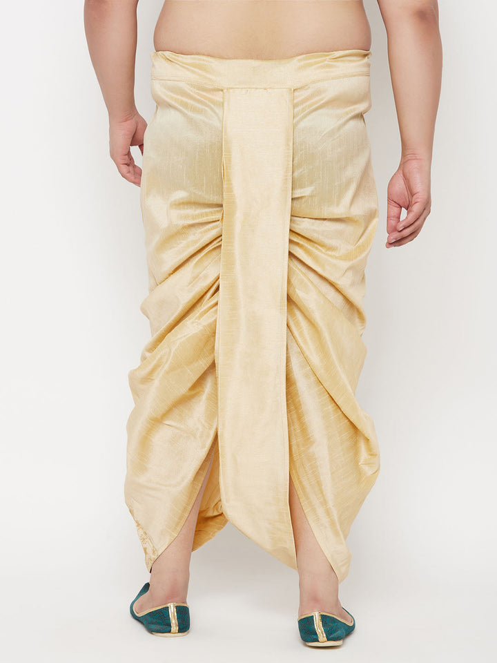 Men's Plus Size Gold Cotton Blend Embroidered Traditional Dhoti