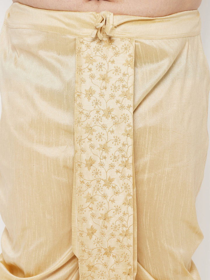 Men's Plus Size Gold Cotton Blend Embroidered Traditional Dhoti