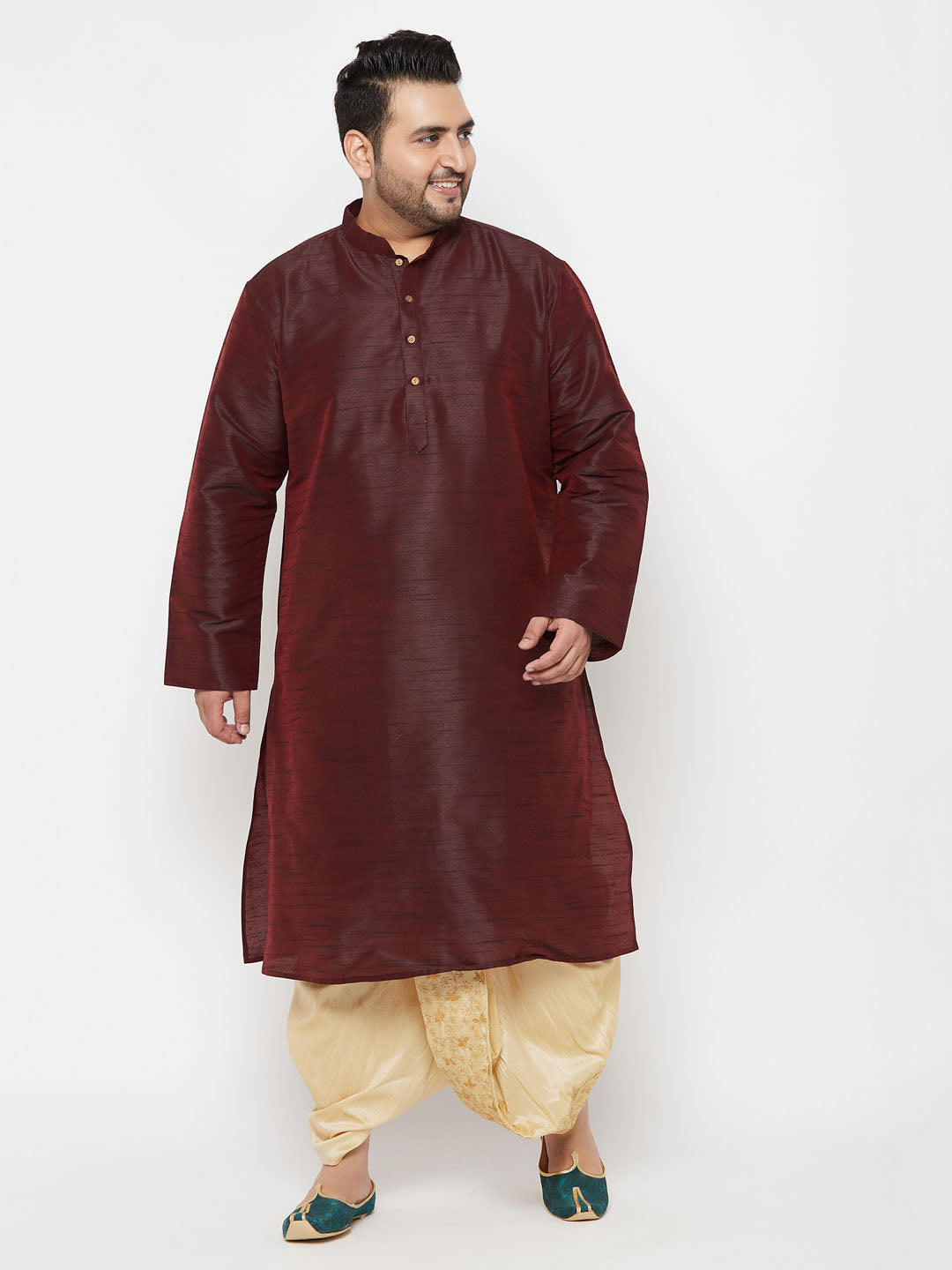 Men's Plus Size Gold Cotton Blend Embroidered Traditional Dhoti