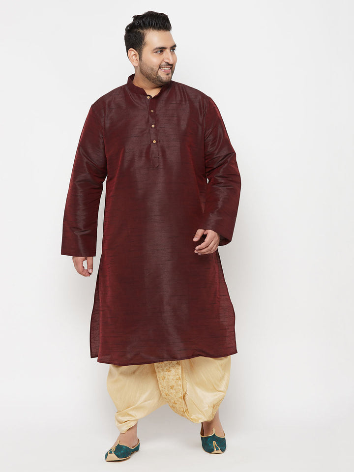 Men's Plus Size Gold Cotton Blend Embroidered Traditional Dhoti