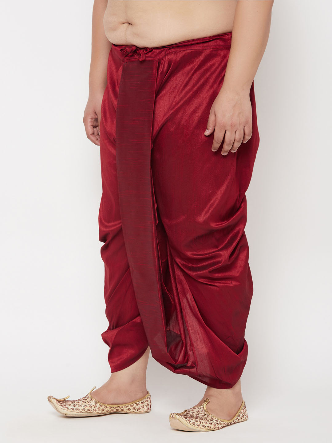 Men's Plus Size Maroon Cotton Blend Solid Traditional Dhoti