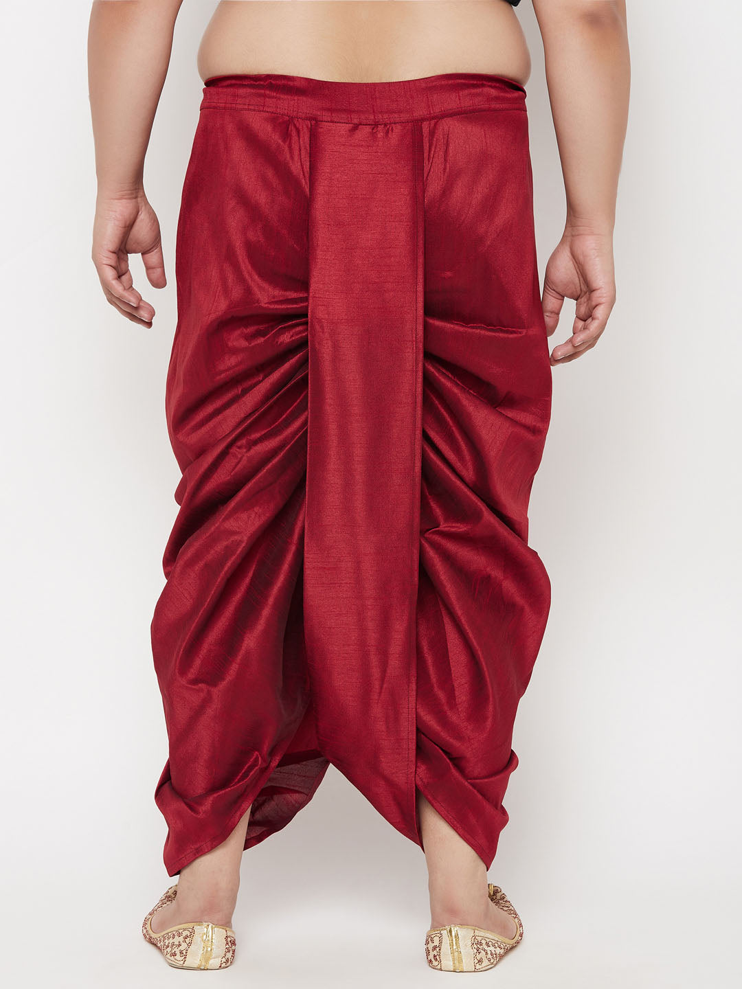 Men's Plus Size Maroon Cotton Blend Solid Traditional Dhoti