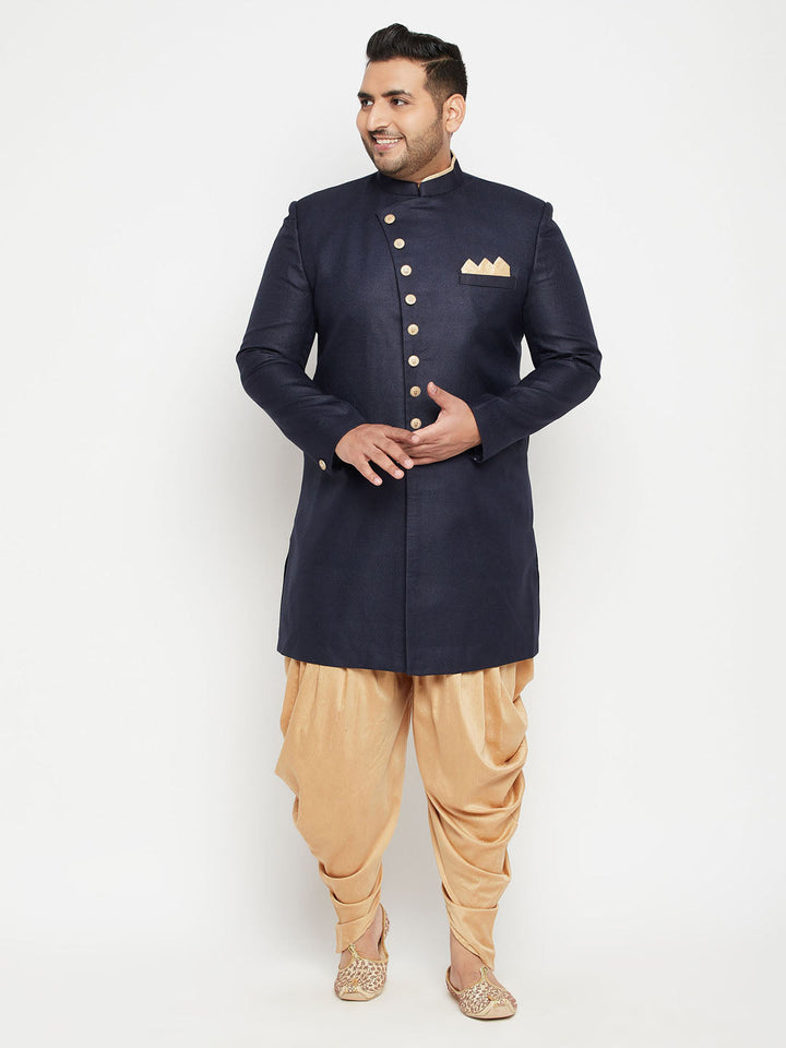 Men's Plus Size Navy Blue Slim Fit Sherwani Set