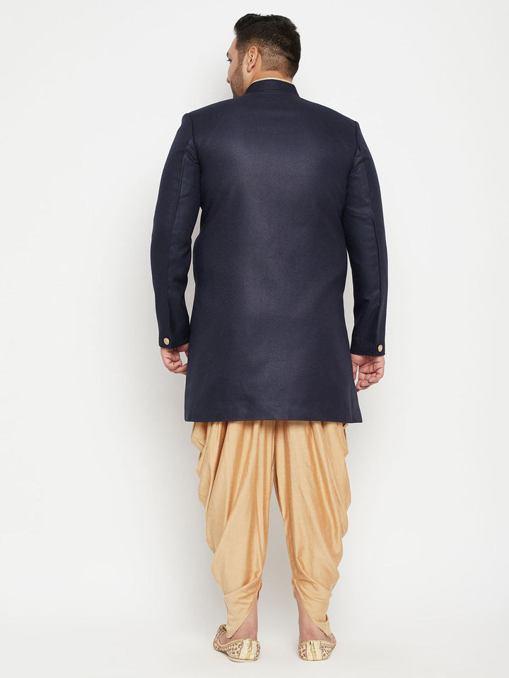 Men's Plus Size Navy Blue Slim Fit Sherwani Set