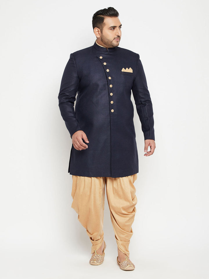 Men's Plus Size Navy Blue Slim Fit Sherwani Set