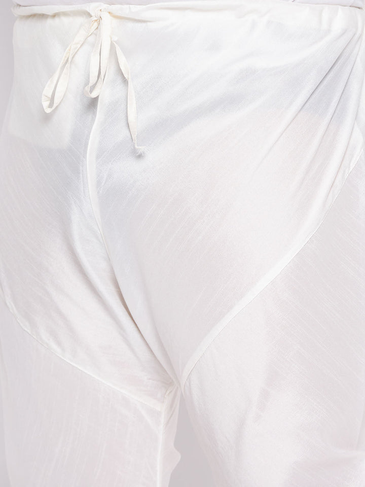 Men's Plus Size  Black Ethnic Jacket With Cream Silk Blend Kurta And Pyjama Set