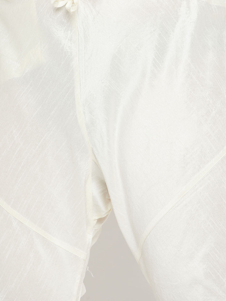 Men's Plus Size Cream And Maroon Silk Blend Jacket Kurta Pyjama Set