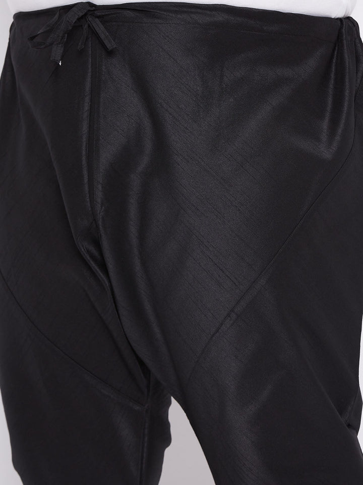 Men's Plus Size Maroon Woven Nehru Jacket With Black Kurta And Pyjama Set