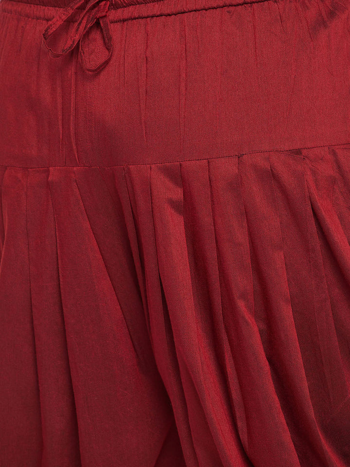 Men's Plus Size Navy Blue And Maroon Silk Blend Jacket Kurta Dhoti Pant Set