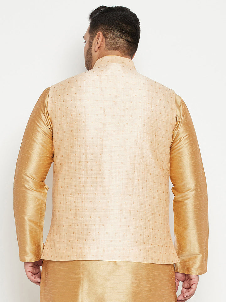 Men's Plus Size Gold Zari Weaved Nehru Jacket