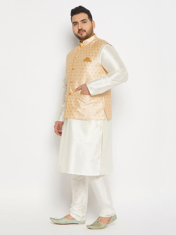 Plus Size Men's Gold Zari Weaved Kurta Pant Set