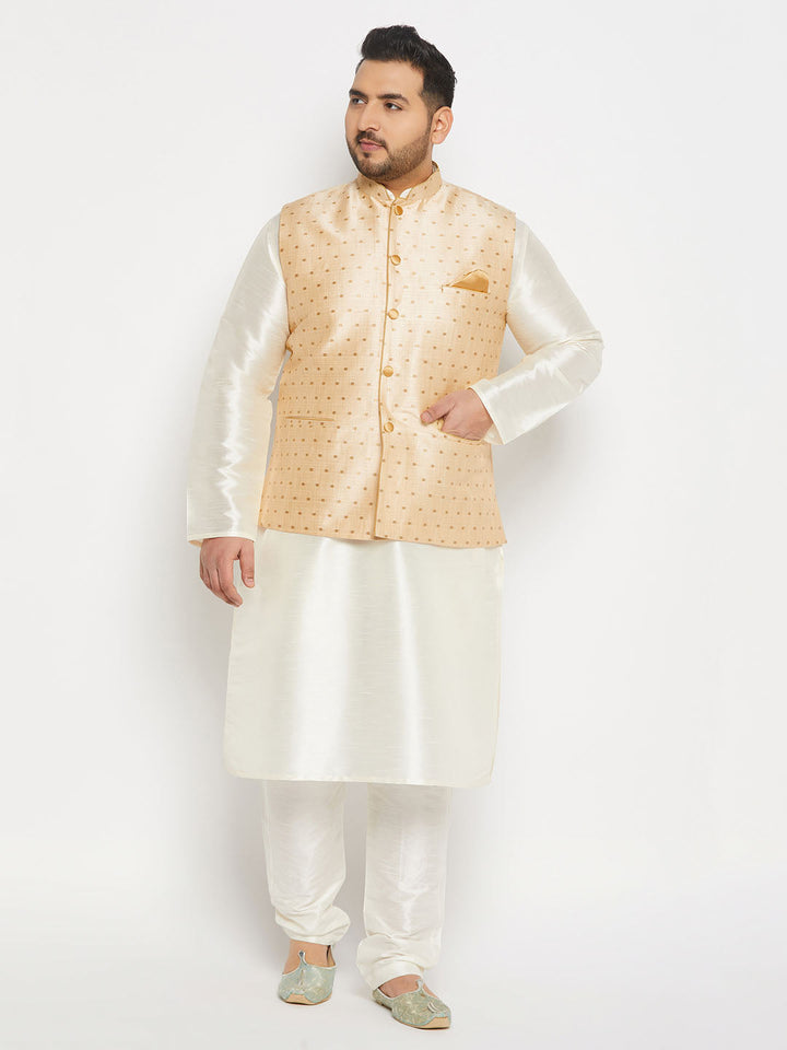 Plus Size Men's Gold Zari Weaved Kurta Pant Set