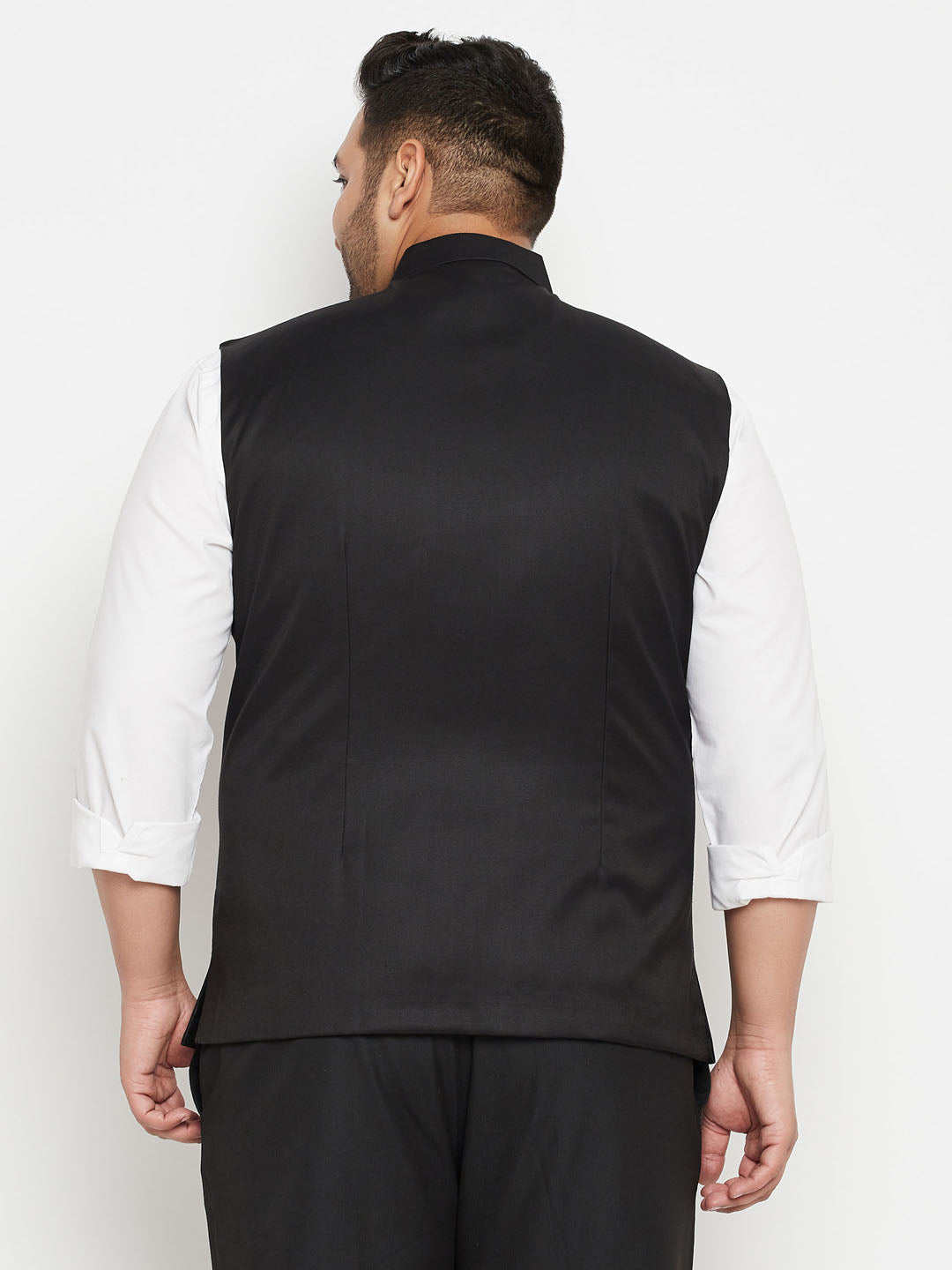 Vastramy Men's Plus Size Black Cotton Blend Nehru Jacket
