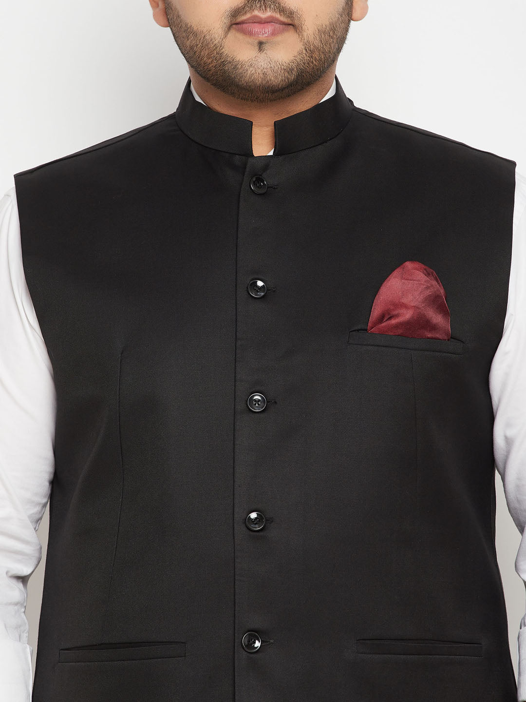 Vastramy Men's Plus Size Black Cotton Blend Nehru Jacket