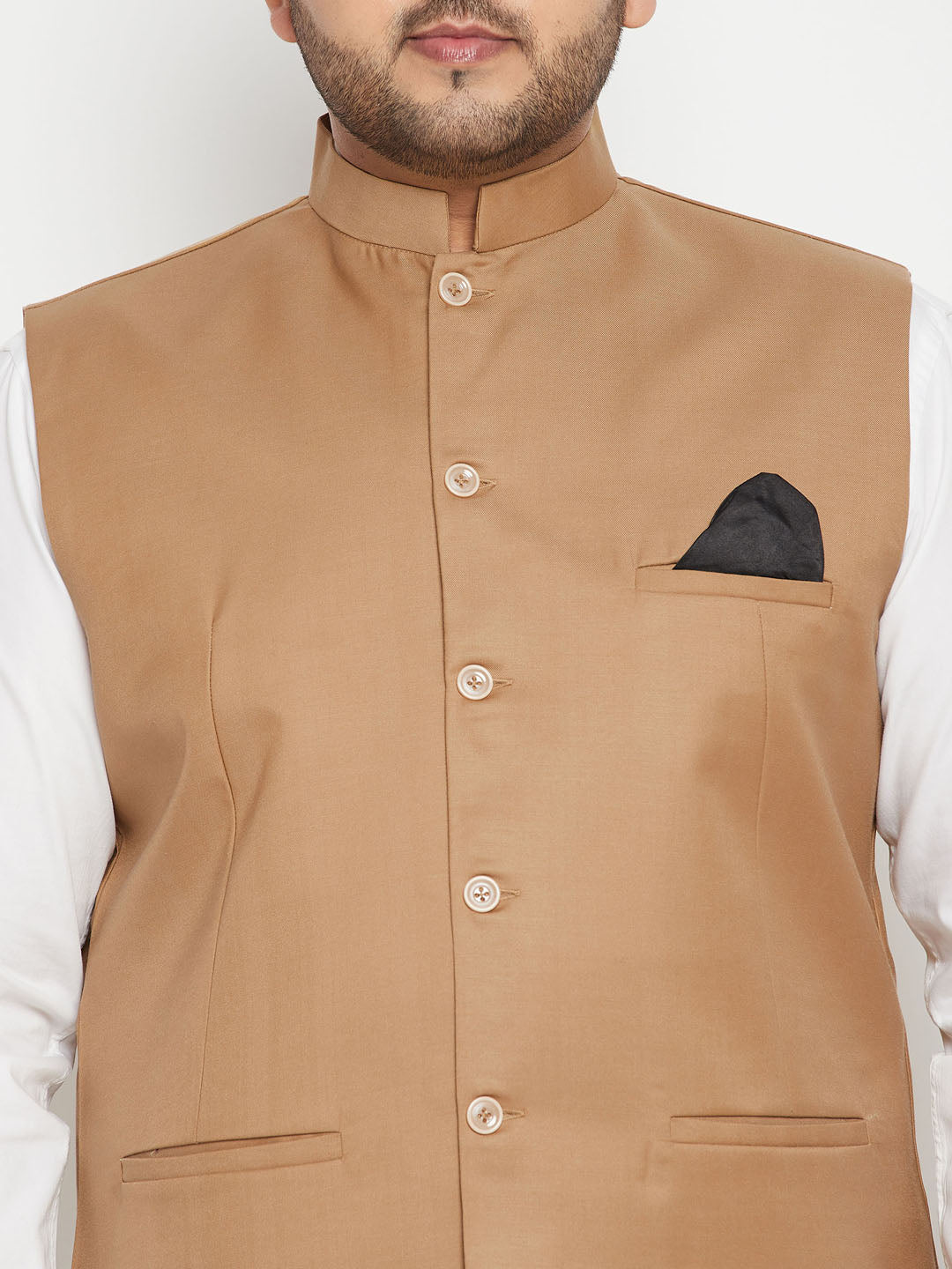 Men's Plus Size Chiku Brown Cotton Blend Nehru Jacket
