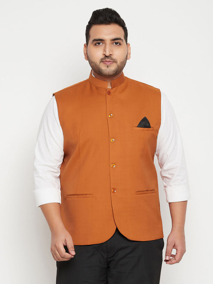 Men's Plus Size Orange Cotton Blend Nehru Jacket