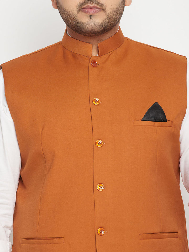 Men's Plus Size Orange Cotton Blend Nehru Jacket