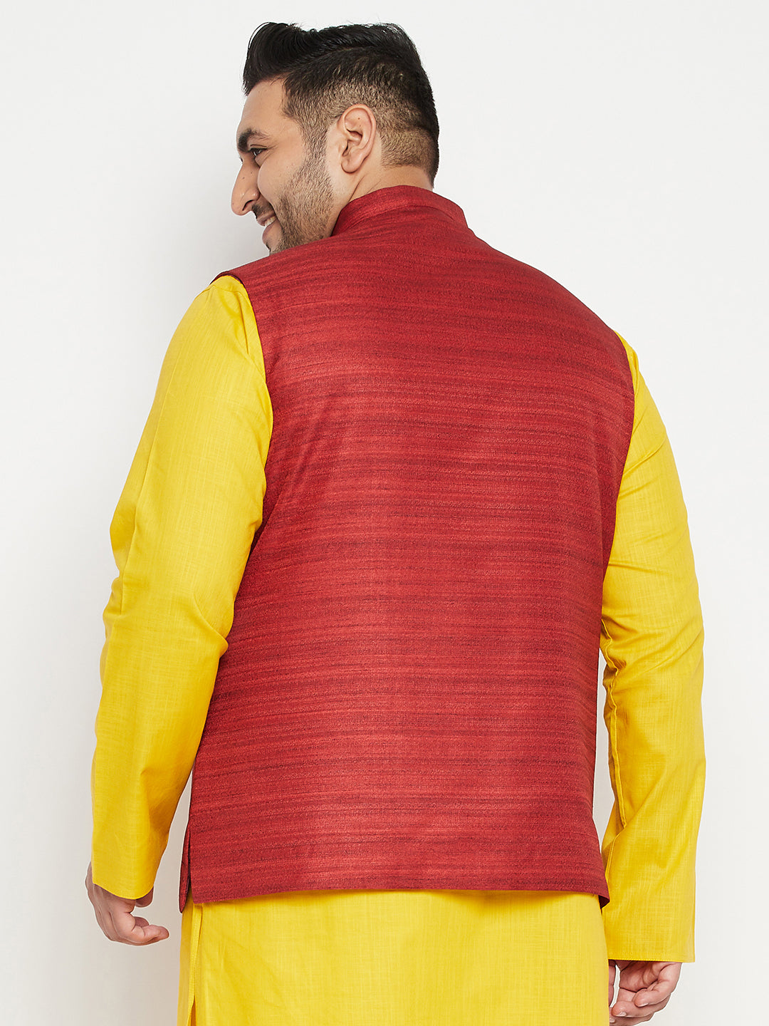 Men's Plus Size Maroon Color Matka Silk Textured Nehru Jacket